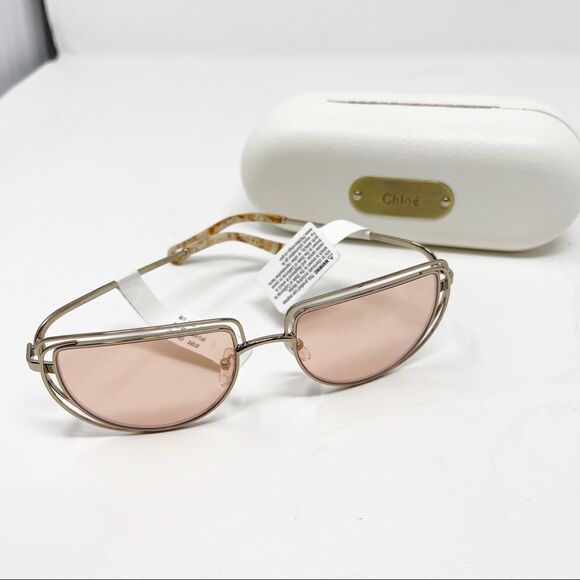 Chloe Rose Gold Peach Flash Retro Sunglasses - Picture 1 of 8
